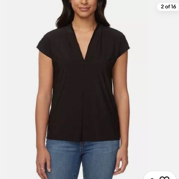 Buffalo david bitton Elevated Knit V Neck Blouse with Cap Sleeve NWT - Picture 6 of 9